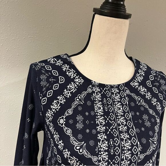 Geometrical floral print long sleeve navy tunic / mini dress - Picture 2 of 11